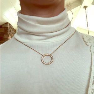 Pave Circle Rose Golden Steel Pendant Necklace
